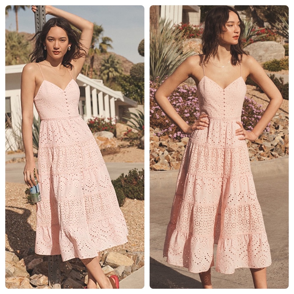 ALICE + OLIVIA Shanti Button-Front Tiered Midi Dress